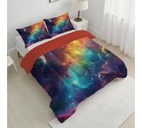 CDXNORA Couette Fantastique Univers 4 Saisons 240x220 cm, Couette Imprimée Espace Planètes Lavable en Machine pour lit 2 Personnes, Couettes Coloré Réversible sans Housse avec 2 Taies d'oreiller