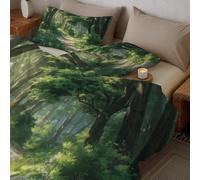 CDXNORA Couette Forêt Chemin Imprimée, Légère 4 Saisons Paysages Naturels Tempérée Microfibre Vert Clair Lavable Couette avec Taie d'oreiller, pour Adulte Enfant Couettes sans Housse 140x200 cm