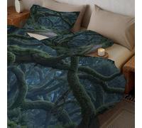 CDXNORA Couette Forêt Mousse Imprimée, Légère 4 Saisons Fantastique Films Tempérée Microfibre Vert Foncé Lavable Couette avec Taie d'oreiller, pour Adulte Enfant Couettes sans Housse 264x228 cm