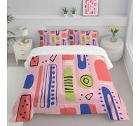 CDXNORA Couette Géométrie Blocs De Couleur Imprimée, Légère 4 Saisons Simple Abstrait Tempérée Microfibre Rose Lavable Couette avec Taie d'oreiller, pour Adulte Enfant Couettes sans Housse 240x220 cm