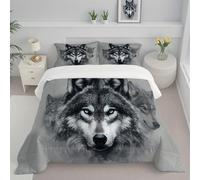 CDXNORA Couette Microfibre 200x200 cm, Edredon 4 Saisons Lavable Animaux Sauvages Réalistes Couette Légère et Respirante, Loup Portrait Courtepointe Imprimée Gris Douce et Confortable sans Housse