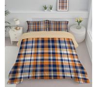 CDXNORA Couette Microfibre Réversible 264x228 cm, légère Chaude Carreaux Lignes Imprimée Bleu-Orange Couette sans Housse avec taies d'oreiller, Douce Confortable Lavable Simple Rétro Couettes