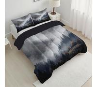 CDXNORA Couette Paysage Forestier Brume Imprimée, Légère 4 Saisons Surréalisme Tempérée Microfibre Gris Clair Lavable Couette avec Taie d'oreiller, pour Adulte Enfant Couettes sans Housse 240x220 cm
