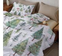 CDXNORA Couette Sapin De Noël Maison en Bois Imprimée, Légère 4 Saisons Aquarelle Style D'Illustration Tempérée Microfibre Vert Clair Couette, pour Adulte Enfant Couettes sans Housse 264x228 cm