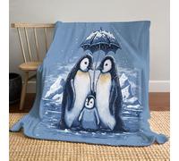 CDXNORA Couverture Dessins Animés Animaux Agréable, Couverture Bleu Flanelle Douce et Chaude, Couvertures Pingouin Parapluie Légère Toutes Saisons, pour Lit Canapé Chambre Voiture Avion 130x150 cm