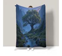 CDXNORA Couverture en Flanelle Imprimé Grand Arbre Rivière - Couverture Paysages Réalistes Naturels Moelleuse, Douce et Chaude - Couverture de canapé Vert pour Canapé Lit Maison Chambre 100x150 cm