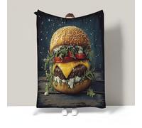 CDXNORA Couverture en Flanelle Imprimé Hamburger Starlight - Couverture Dessins Animés Nourriture Moelleuse, Douce et Chaude - Couverture de canapé Jaune pour Canapé Lit Maison Chambre 150x200 cm