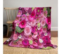 CDXNORA Couverture Imprimé Roses Arums Chrysanthèmes, Couverture Romance Fleurs Flanelle pour Femmes Hommes, Douce et Chaude Rose Couvertures pour Lit Chaise Canapé Maison Bureau 130x150 cm