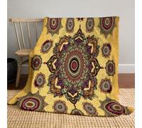 CDXNORA Couverture Jaune Flanelle Imprimée Mandala Motif, All Saisons Douce et Moelleuse Style Ethnique Géométrique Couverture De Voyage, pour Lit Canapé et Voyage Enfants et Adultes 220x240 cm