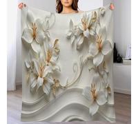 CDXNORA Couverture Luxe Floral Flanelle, Couverture Polaire Flanelle Imprimé Roses Dorées Feuilles, Couvertures Gris Légères Moelleuse Chaudes, pour Voyager Lit ou Canapé 130x150 cm