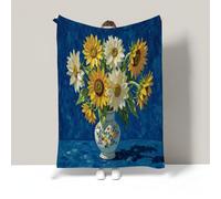 CDXNORA Couverture Style De Peinture À l'huile, Couverture Imprimé Tournesol Réaliste Douillette et Douce, Chaude et Moelleuse Flanelle Jaune Couvertures, pour Salon Canapé Lit Maison 130x150 cm