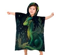 CDXNORA Créatures Fantastiques Serviette de Plage,Dragon Vert Microfibre Serviette de Plage Enfant Douce et à Séchage Rapide Cape de Bain Poncho de Bain avec Capuche pour Garçons Filles