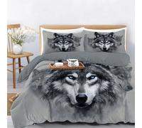 CDXNORA Housse de Couette 200x200 cm, Faune Réaliste Parure de Lit 2 Personnes, Housse de Couette Imprimé Loup Nature Sauvage Portrait Microfibre, Ensemble de Literie Gris-Noir Réversible