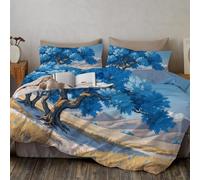 CDXNORA Housse de Couette 220x240 cm, Illustrations De Paysages Naturels Parure de Lit Adulte avec Fermeture Éclair, Arbres Bleus Prairie Imprimé Jaune Housse Couette en Microfibre