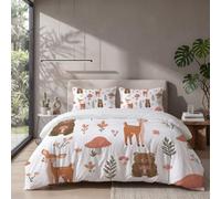 CDXNORA Housse de Couette 240x220cm pour 2 Personnes Champignon Cerf Ours | Parure de Lit Réversible Style Nordique Minimaliste Ensemble de Literie en Microfibre avec 2 Taies d'oreiller