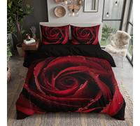 CDXNORA Housse de Couette 240x260cm Pétales Rose en Forme Goutte Rosée | Gros Plan d'une Fleur Parure de Lit Réversible, Ensemble de Literie en Microfibre Douce avec 2 Taies d'oreiller 65x65 cm