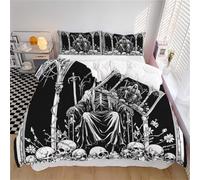 CDXNORA Housse De Couette 240x260cm pour 2 Personnes - Tarot Gothique | Doux Réversible Microfibre Trône Mort Parure De Lit avec 2 Taies d'oreiller 65x65cm pour Enfants Adulte, Noir Blanc