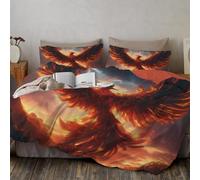 CDXNORA Housse de Couette Illustrations d'animaux Mythiques 200x200 cm, Parure de Lit en Phénix Flamme 3 pièces en Microfibre, Rouge Orangé Housse de Couette avec Fermeture Éclair 65x65 cm