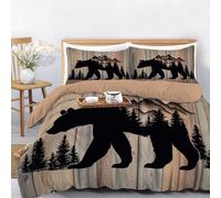 CDXNORA Housse de Couette Noir 140x200 cm, Douce Microfibre Ours Pin Chaîne De Montagnes Housse de Couette, Réversible 2 pièces Nature Faune Sauvage Parure de Lit avec 1 Taies d'oreiller 65x65 cm
