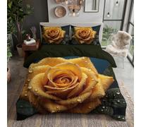 CDXNORA Housse de Couette Rose Jaune Goutte Rosée | Parure de Lit 3 Pièces avec 2 Taies d'oreiller 65x65 cm - Linge de Lit 200x200cm pour 2 Personnes - Ensemble de Housse de Couette