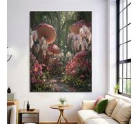CDXNORA Impression sur Toile Champignons Orchidées, Fantaisie Forêt Rose Tableau Affiche Decoration Murale Image sur Toile, pour Salon Chambre Cuisine Vertical Art Wall Decor 50x70 cm