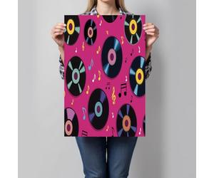 CDXNORA Impression sur Toile Dessins Animés Musique, Rose Tableau Murale, Disques Vinyles Notes De Musique Photo sur Toile Tableau Decoration Murale, Pour Salon Couloir Salle de Bains WC, 50x70 cm