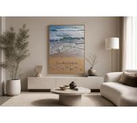 CDXNORA Impression Sur Toile Paysage Marin Réaliste, Plage Vagues Empreintes De Pas Tableau Affiche Decoration Murale, Bleu Image sur Toile pour Salon Chambre Salle de Bain 50x70 cm - Sans Cadre