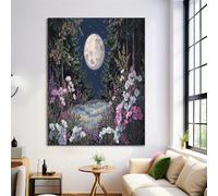 CDXNORA Impression sur Toile Style De Peinture À L'Huile 50x70 cm - 1 Pièce Lune Fleurs Arbres Tableau Decoration Murale, Vertical Rose Peinture sur Toile, Pour Salon Chambre Cuisine Couloir