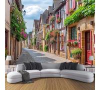 CDXNORA Papier Peint en soie Architecture Urbaine - Décoration Background Murale Rue De La Maison En Pierre Design Luxe - Papier Peint en soie Orange pour Salon Chambre Bureau -150×105cm - Résistant