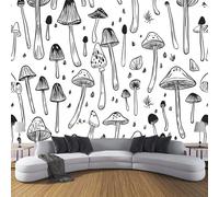 CDXNORA Papier Peint Panoramique en Soie Art Du Graffiti 350×256cm - Champignon Revêtement Mural pour Chambre Salon & Bureau - Design Moderne Décoration Murale - Blanc