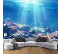 CDXNORA Papier Peint Panoramique Paysage Océanique 3D Soie, 150×105cm Poissons Des Récifs Coralliens Grande Mural, pour Salon, Étude, Chambre d'enfant, Chambre Décoration Poster Papier Peint, Bleu
