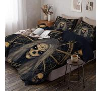 CDXNORA Parure de Lit 200x200cm pour 2 Personnes Adulte Squelette Aux Cheveux Longs | Doux Réversible Style Sombre Mystérieux Housse De Couette Et 2 Taies d'oreiller, Adapté pour Enfant Adulte Ado