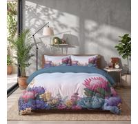 CDXNORA Parure de Lit Réversible avec Plantes Rêve Succulente Fleur Empereur | Housse de Couette 240x220cm pour 2 Personnes et 2 x Taies d'oreiller Adulte Enfant Rose-Violet Housse de Couette Set