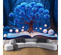 CDXNORA Peint Panoramique en soie Paysage De Rêve, Poster Geant Mural Rosier Du Ciel Nocturne,Papier peint mural Bleu pour Salon Chambre Chambre d'enfants restaurant Décoration Murale 350×256cm