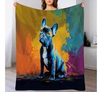 CDXNORA Pop Art Bouledogue Français Couverture Flanelle, Douce et Confortable Couverture imprimée Bouledogue Éclaboussure d'encre, Coloré Couvertures, pour Maison Salon canapé 220x240 cm