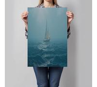 CDXNORA Réaliste Mystérieux Impression sur Toile, Voiliers Océan Tableau Decoration Murale 60x90 cm, Bleu peinture sur toile Murale Affiches, pour Chambre Salon Salle à manger, Sans Cadre