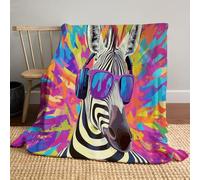 CDXNORA Style Pop Art Couverture Flanelle, Douce et Confortable Couverture imprimée Zèbre Casque Audio Lunettes De Soleil, Coloré Couvertures, pour Maison Salon canapé 150x200 cm