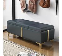 Ce Banc Ottoman de Rangement en Cuir PU Bleu, recouvert de Tissu, est Un Banc à Chaussures rectangulaire rembourré avec des Pieds en métal, idéal pour Le Salon, la Chambre ou Le Couloir. Dim
