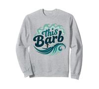 Ce Barb : Surfer Girl Ocean Wave Retro Sweatshirt, Unisexe pour Adultes, Gris Chiné, M