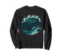 Ce Barb : Surfer Girl Ocean Wave Retro Sweatshirt, Unisexe pour Adultes, Noir, S