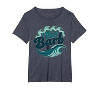 Ce Barb : Surfer Girl Ocean Wave Retro T-Shirt, Femme Grandes Tailles, Bleu Chiné, 3X