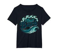 Ce Barb : Surfer Girl Ocean Wave Retro T-Shirt, Femme Grandes Tailles, Noir, 4X