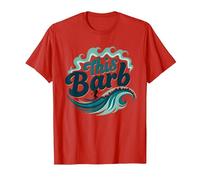 Ce Barb : Surfer Girl Ocean Wave Retro T-Shirt, Homme, Rouge, S