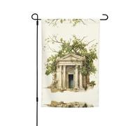 Ce bâtiment antique avec branche d'olivier romaine et drapeau de jardin imprimé grec est la bienvenue aux invités dans votre maison avec un style unique. Parfait pour n'importe quelle terrasse, patio