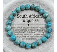 Ce bracelet en turquoise sud-africain est fabriqué à la main avec des perles de 8 mm, conçu pour favoriser la croissance spirituelle et la tranquillité. Il présente une esthétique bohème, ce qui en fa