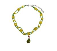 Ce collier de perles en céramique vert rétro présente un design unique et de niche qui rend la chaîne de la clavicule plus juste