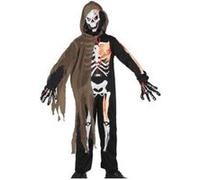 Ce déguisement de mort vivant se compose d'une combinaison imprimé squelette ainsi que du masque assorti. Une veste déchiré avec capuche viendra superbement compléter ce costume. marron G