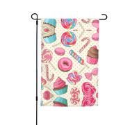 Ce drapeau de jardin coloré à imprimé cupcake sucette est la bienvenue aux invités dans votre maison avec un style unique. Parfait pour n'importe quelle terrasse, patio, porche ou véranda et faites de