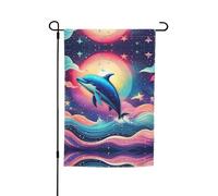 Ce drapeau de jardin coloré à imprimé dauphin ciel étoilé est la bienvenue aux invités dans votre maison avec un style unique. Parfait pour n'importe quelle terrasse, patio, porche ou véranda et fait