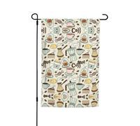 Ce drapeau de jardin imprimé café et bonbons au chocolat est la bienvenue aux invités dans votre maison avec un style unique. Parfait pour n'importe quelle terrasse, patio, porche ou véranda et fait